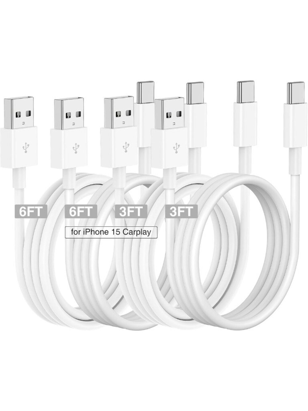 USB C CarPlay Charger Cable for iPhone 15 16 17 18 Pro Max, 3/6FT Fast Charging